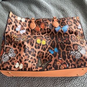 Leopard Print Tote Bag with colorful Butterfly Accents